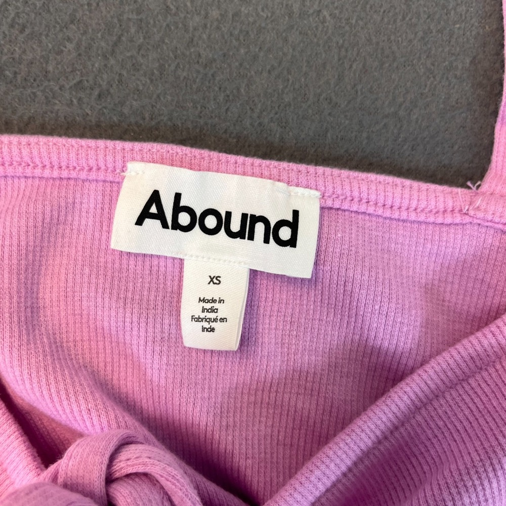 Abound Solid Pink Womens XS Tie Detail Crop Tank Top Cinched Ruffle Hem Ribbed - Picture 2 of 8